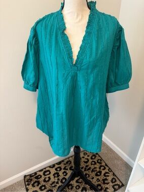 LB Green Ruffle V-Neck Women's Top